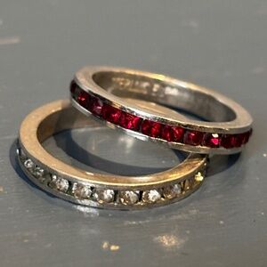 Vintage Sterling Silver Ruby and Diamond Stackable Bands Rings